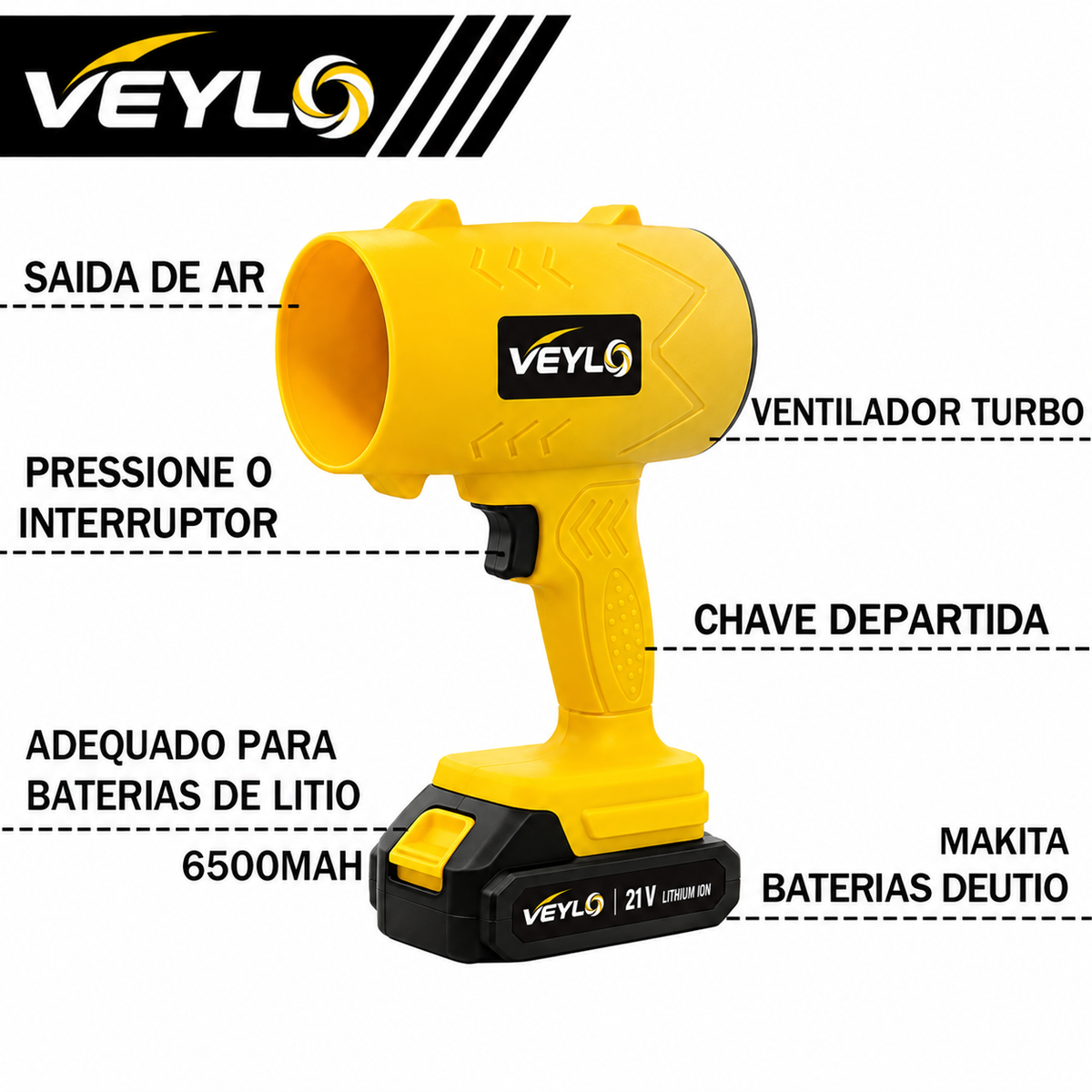 Soprador Portátil Turbo 1200W com 2 Baterias